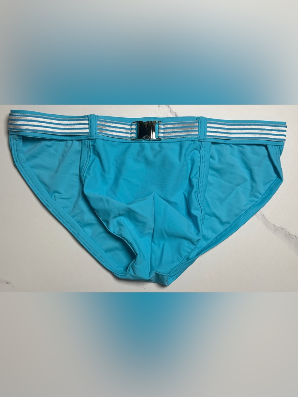 Andrew Christian Aqua Swim Bikini with Silver-Striped Belt